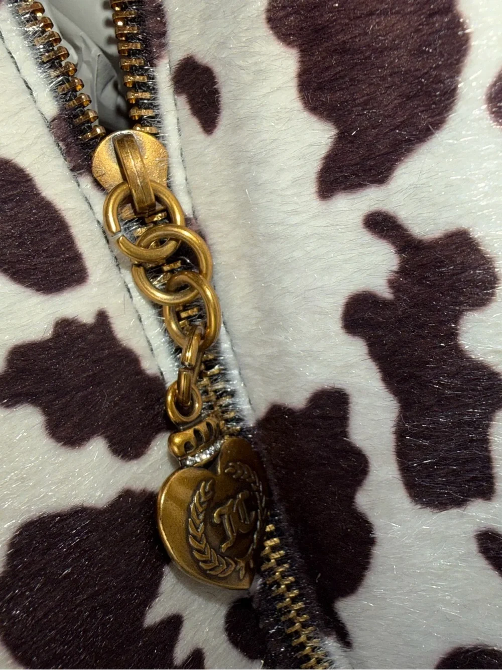 Juicy Couture Black & White Cow Print Satchel with Pink Bow Charm